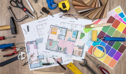 house plan with working tools. office work.